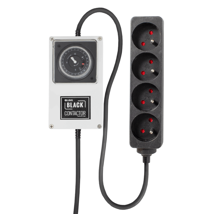 LUMii BLACK Zeitschaltuhr mit 4-fach Steckerleiste, Steckdosen Typ E – Bild 1
