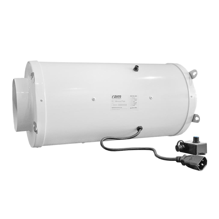 RAM EC Schallgedämmter Rohrventilator, 531m³/h, ø 150 mm + EU Netzkabel mit IEC-Connector – Bild 1